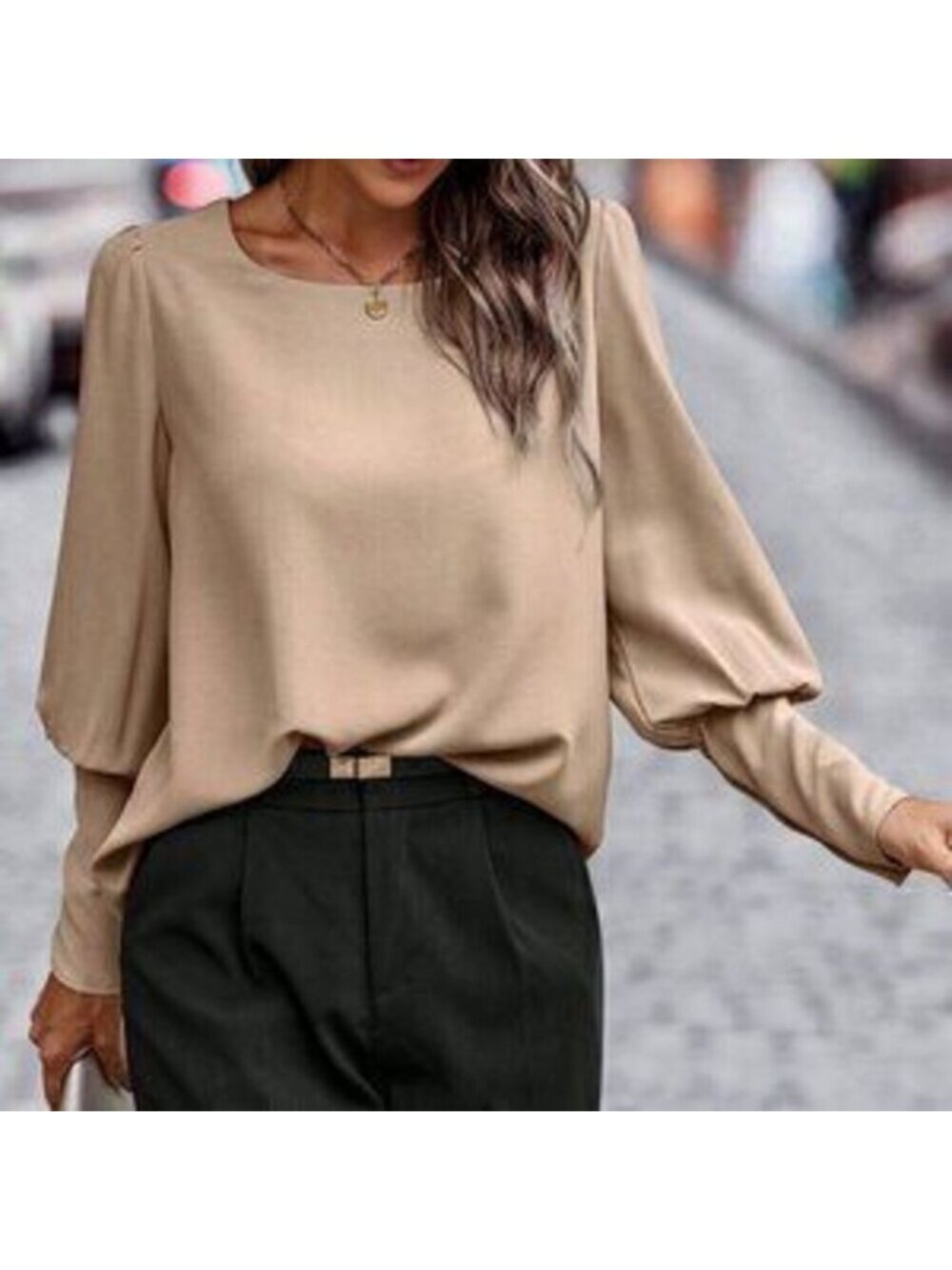 tan Elegant Women's Button Back detailed Blouse - Picture 2 of 3